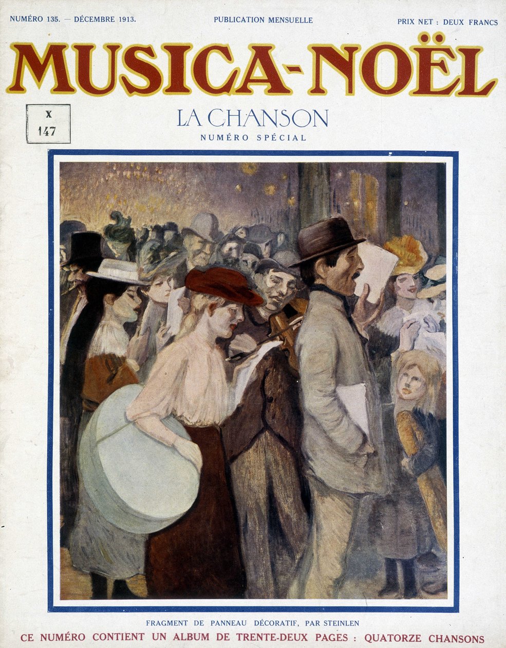 „” musica Noel” magazin, 1913. decemberi különleges dal. A borító steinleni dísztábla töredékéből áll. alkotó: Théophile Alexandre Steinlen