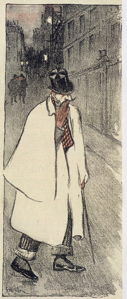 Férfi a tetején és kabát sétál az utcán – az 1894. nov. „” Gil Blas”-ban alkotó: Théophile Alexandre Steinlen