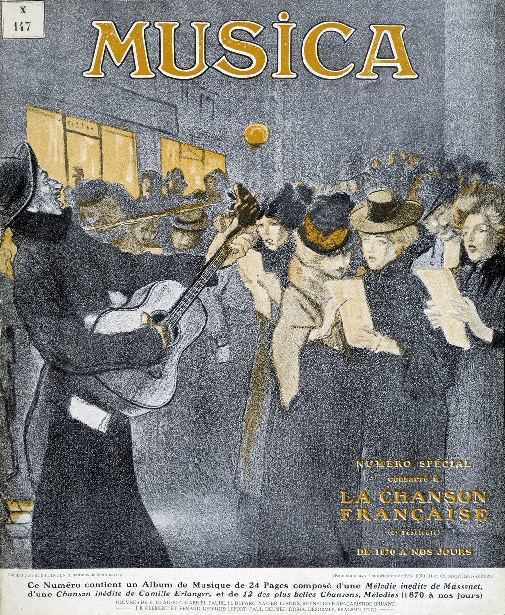 Éjszakai bulik a Montmartre-ban. Steinlen borítója az 1908. novemberi „” Music” magazin számára. alkotó: Théophile Alexandre Steinlen