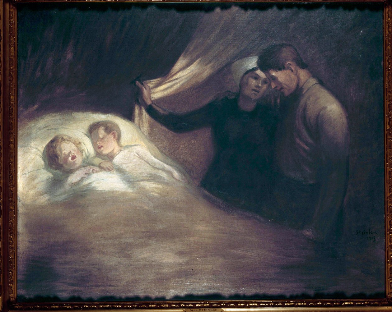 Szegények Néhány szerény körülmények között élő szülő suttogva nézi alvó gyermekét. Theophile Alexandre Steinlen (1859-1923) festménye. 1903 Párizs, Victor Hugo ház alkotó: Théophile Alexandre Steinlen