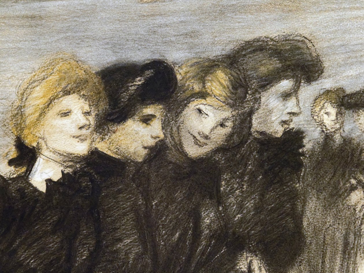 A midinettes kijárata (részlet) (1907 előtt). Theophile Alexandre Steinlen (1859-1923). Faszén és pasztell papíron. Musee des Beaux-Arts de la Ville de Paris, PeuPalais. alkotó: Théophile Alexandre Steinlen