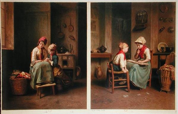 A lecke és a kártyajáték, 1858-ban nyomtatva (színes litó) alkotó: Theophile Emmanuel (after) Duverger