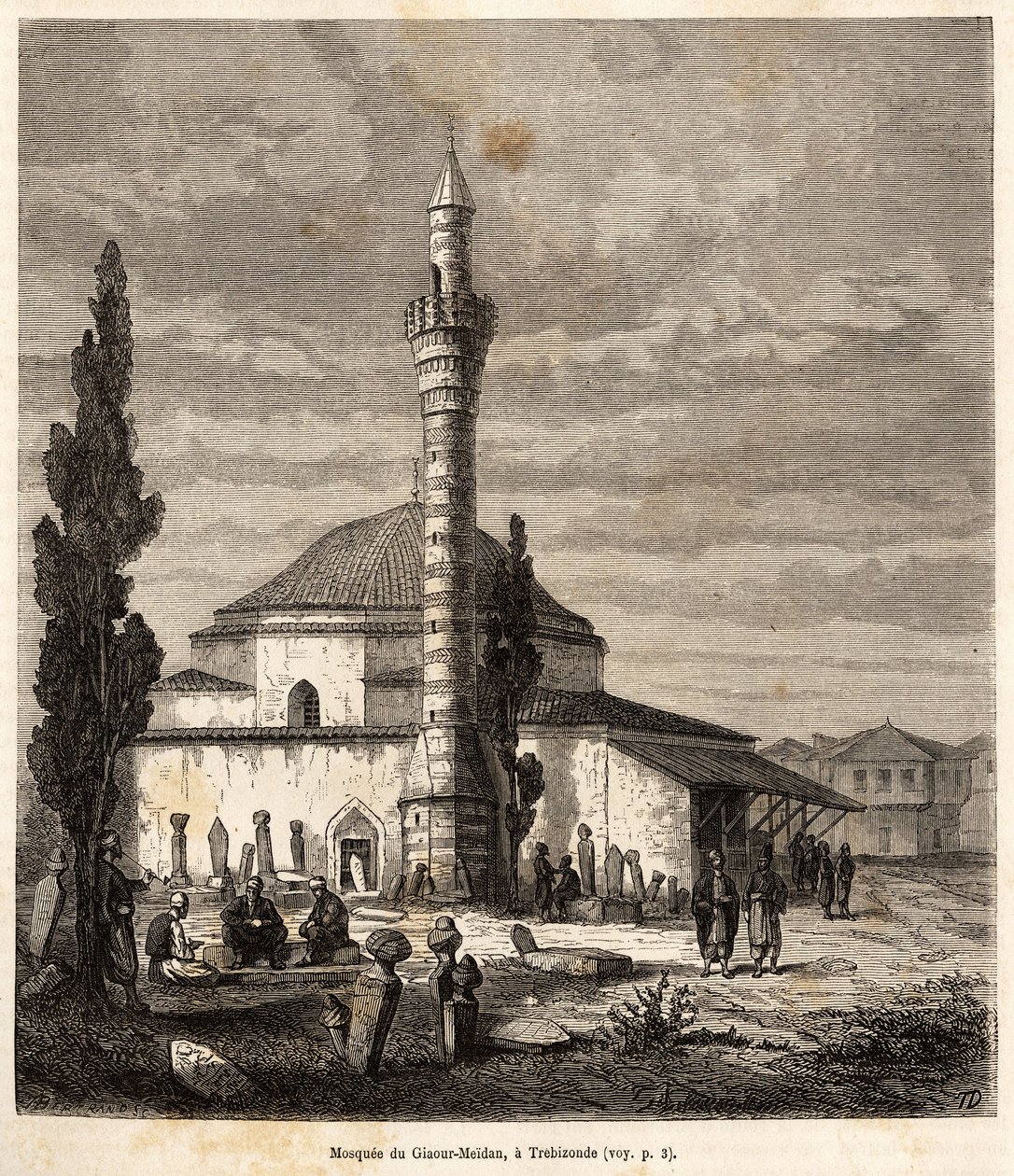 A trebizondei (a mai Trabzon, a Fekete-tenger partján, Törökország) Giaour-Meidan (Giaour Meidan) mecsetje, amely egykor bizánci templom volt, az elbeszélő rajza nyomán metszett, egy lazisztáni utazást illusztrálva, ill. Örményország, 1869, by alkotó: Theophile Louis Deyrolle