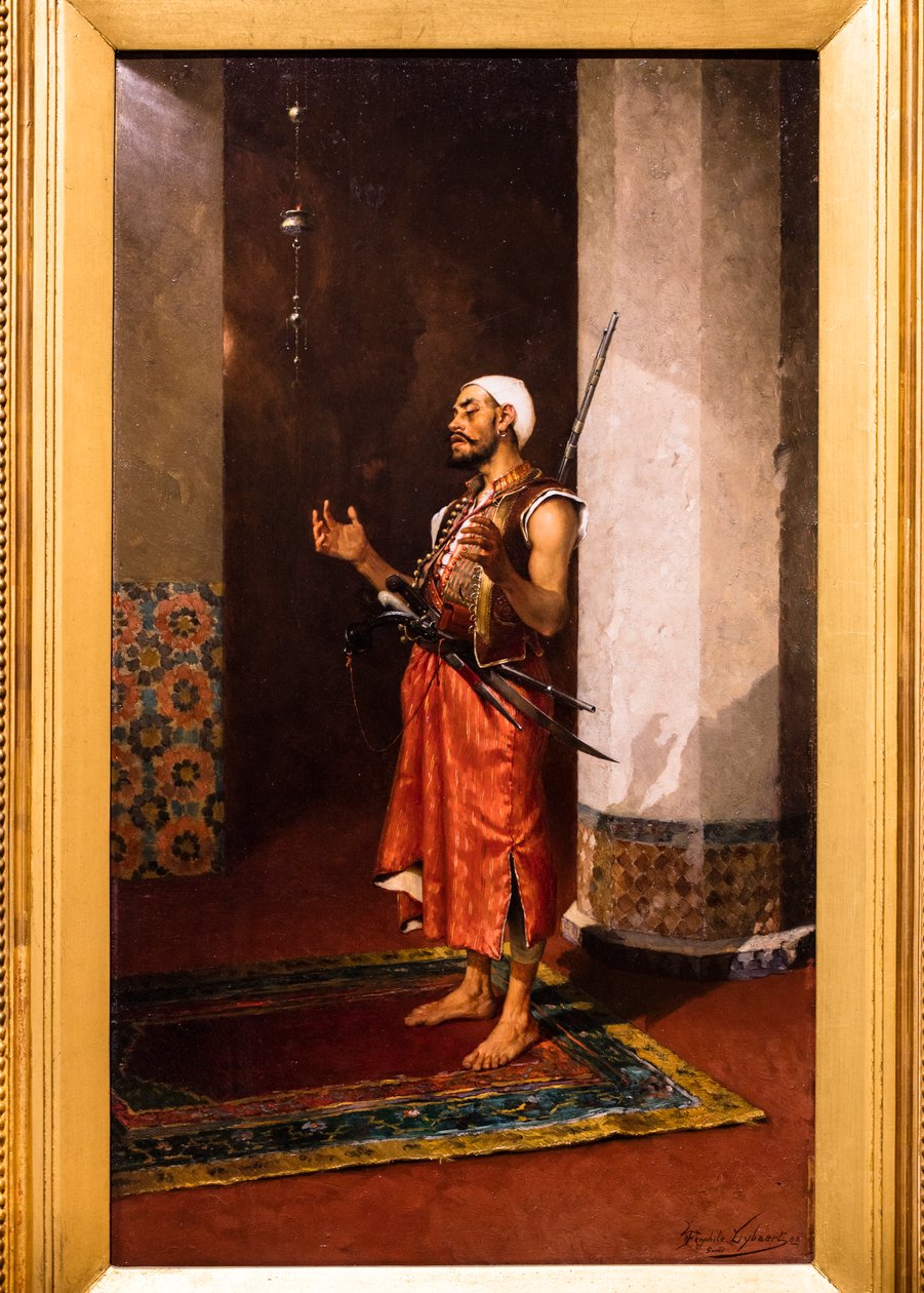 Török őr imádkozik (olaj, tábla) alkotó: Theophile Marie Francois Lybaert