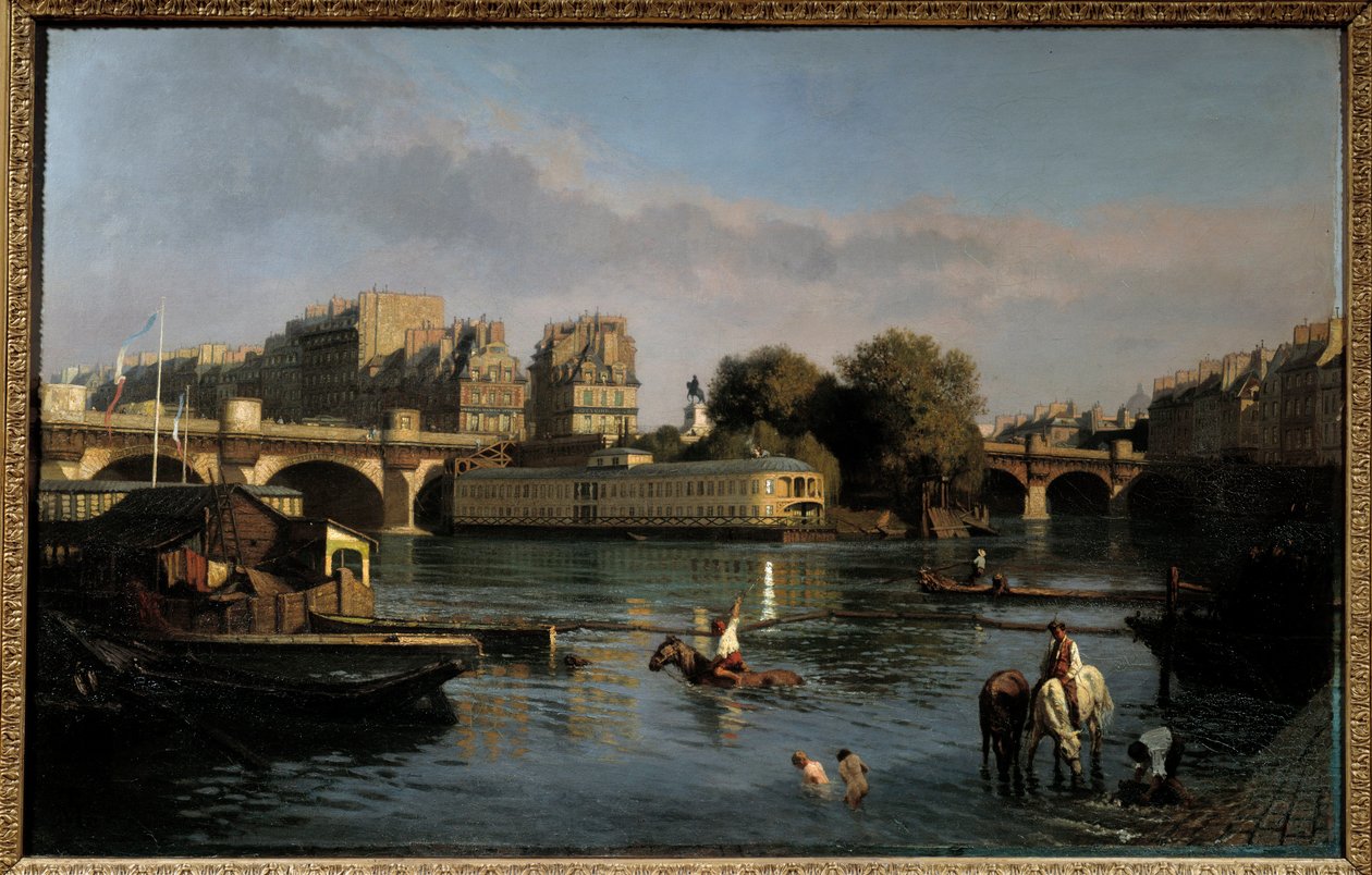 The new bridge and the tip of the Ile de la Cite. View of Paris. Painting by Theophile Meunier (1800-1884)   1403733   hu       hungarian Successfully Translated  Original: Portrait of President Paul von Hindenburg 1847-1934, by Max Liebermann (1847-1935)  alkotó: Théophile Meunier