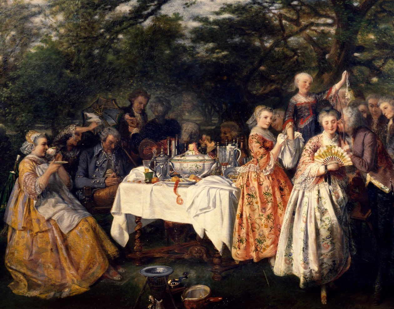 Piknik vidéken, egy fogadó kertjében Strasbourg külvárosában, Theophile Schuler (1821-1878), 1750 körül alkotó: Theophile Schuler