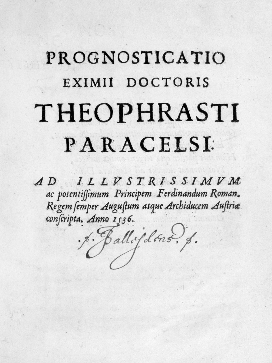 A Paracelsus Eximii Doktorának prognózisa címlapja, 1536. alkotó: Theophrastus Bombastus von Hohenheim Paracelsus