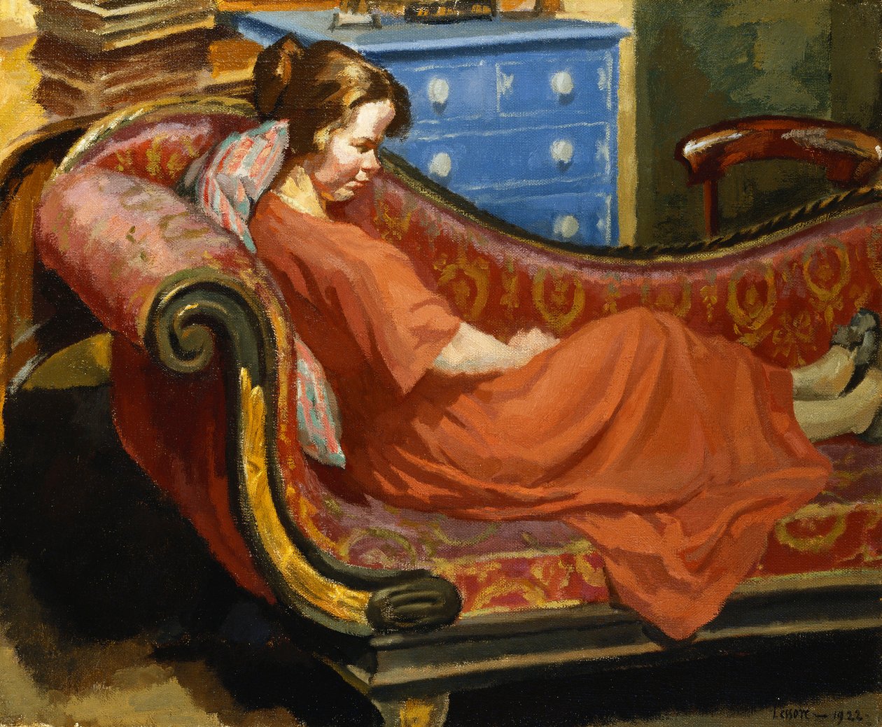 Lány pihen egy sezlon alkotó: Therese Lessore