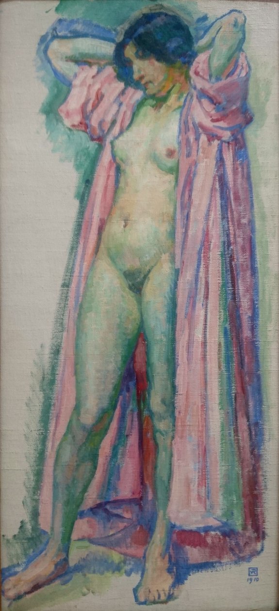 Nő rózsaszín fürdőköpenyben alkotó: Théo van Rysselberghe