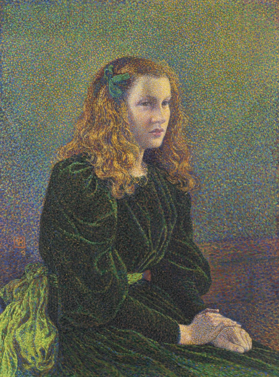Fiatal nő zöld ruhában, Germaine Maréchal, 1893 alkotó: Théo van Rysselberghe
