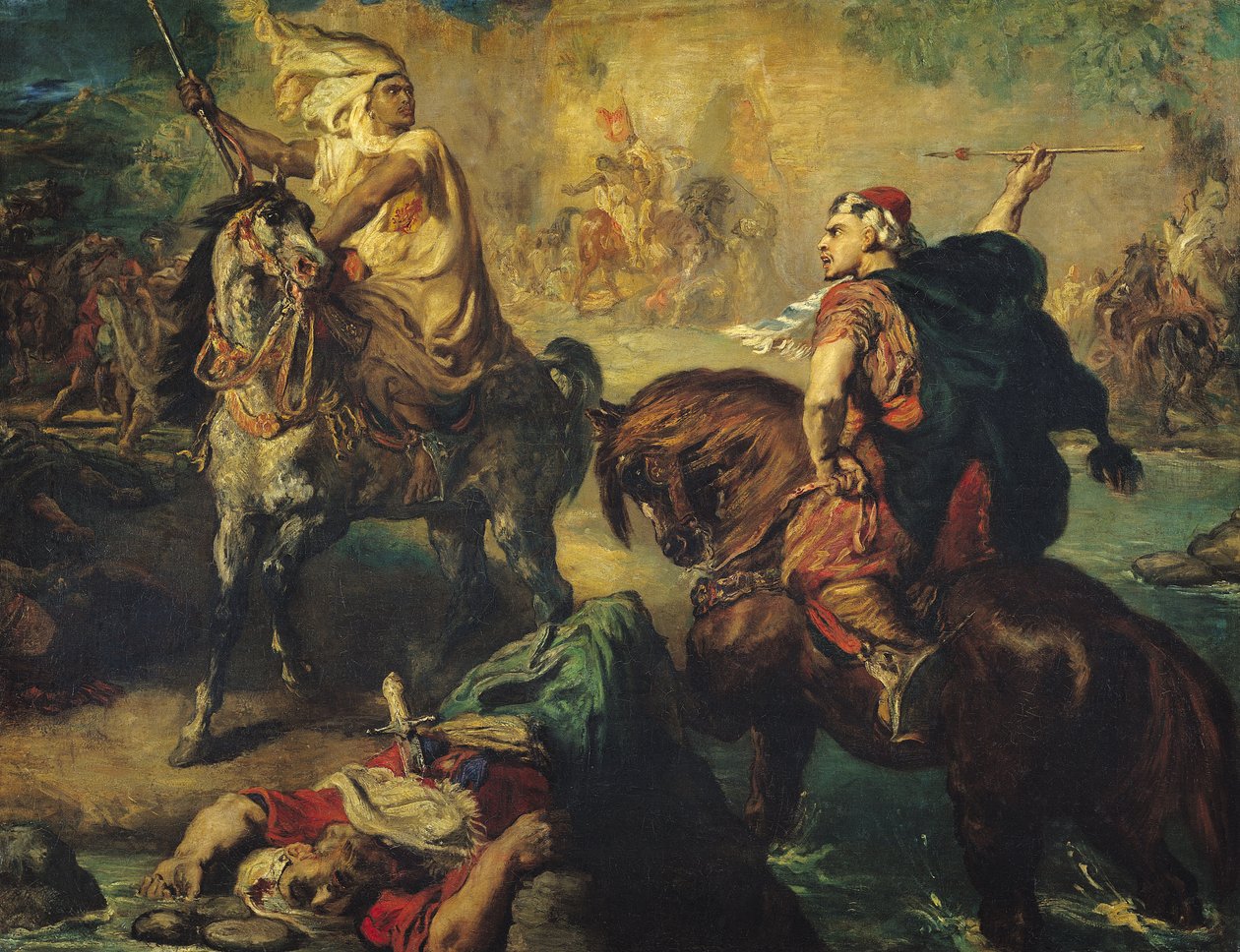 Arab törzsfőnökök egyharcban, egy város sáncai alatt, 1852 alkotó: Théodore Chassériau