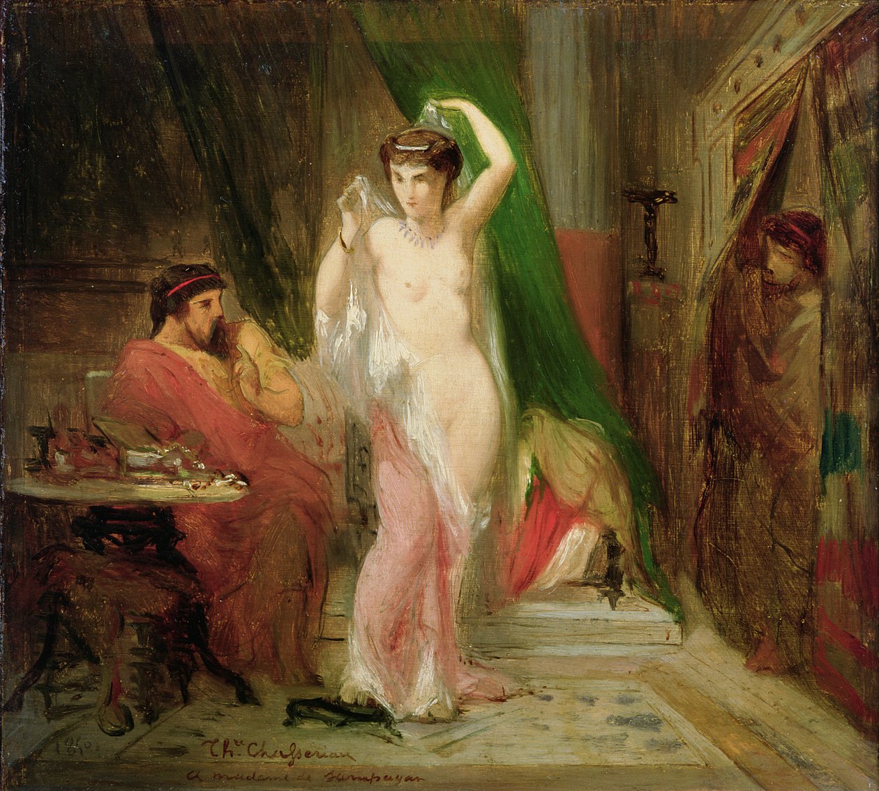 Candaule, Lydia királya, aki megmutatja királynője szépségét bizalmasának, Gygesnek, 1850 alkotó: Théodore Chassériau