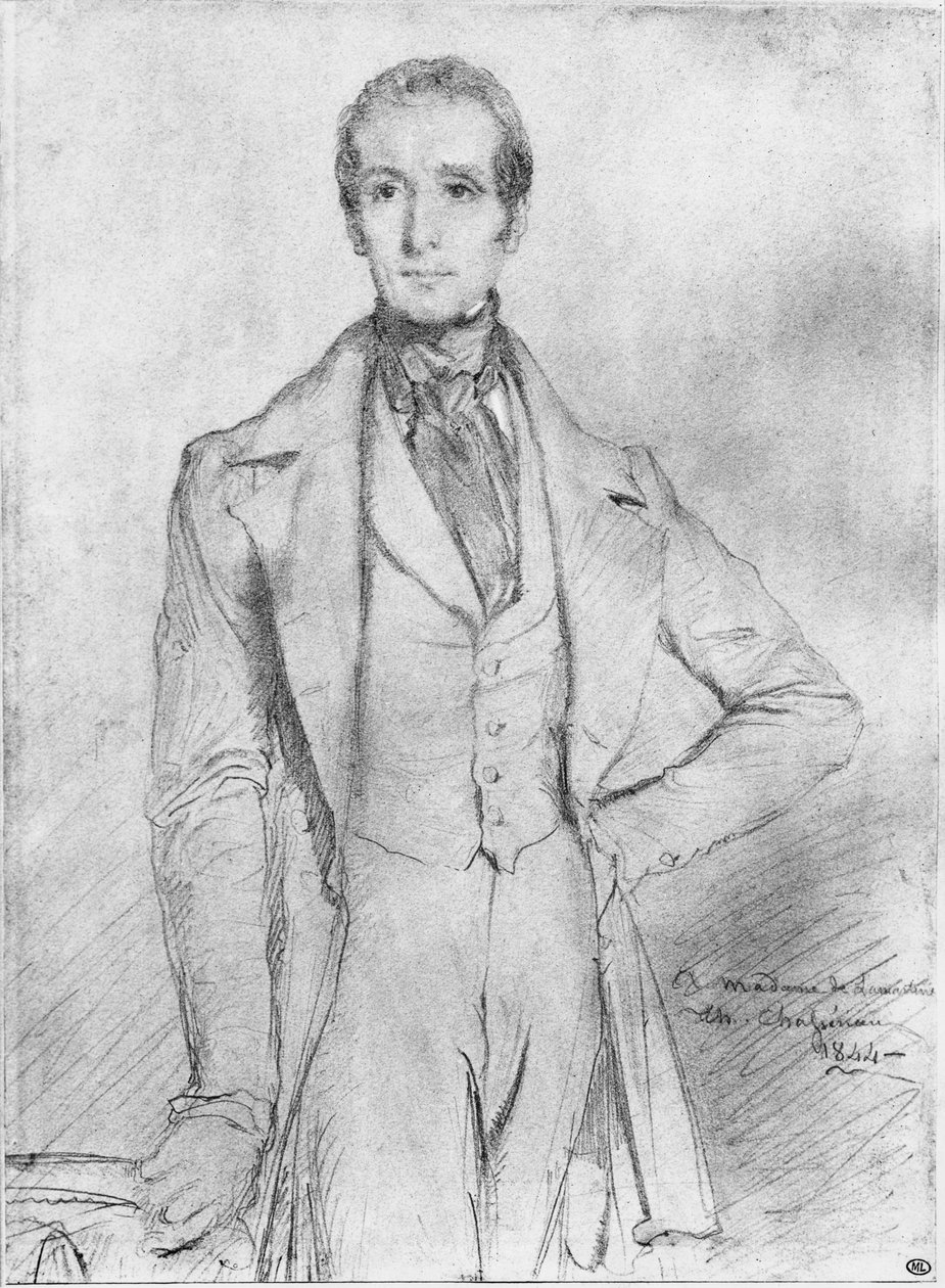 Alphonse de Lamartine portréja, 1844 (fekete ólom és fehér kiemelések bézs papíron) alkotó: Théodore Chassériau