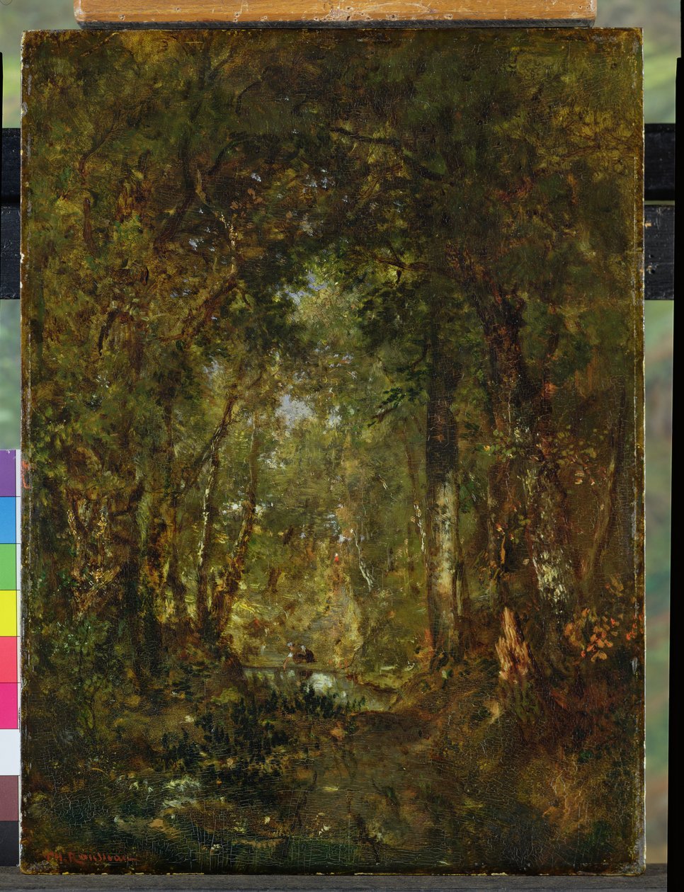 A fontainebleau-i erdőben alkotó: Pierre Etienne Theodore Rousseau