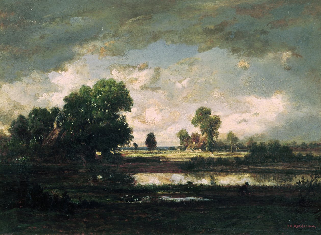 A medence viharos égbolttal, 1865-7 alkotó: Pierre Etienne Theodore Rousseau