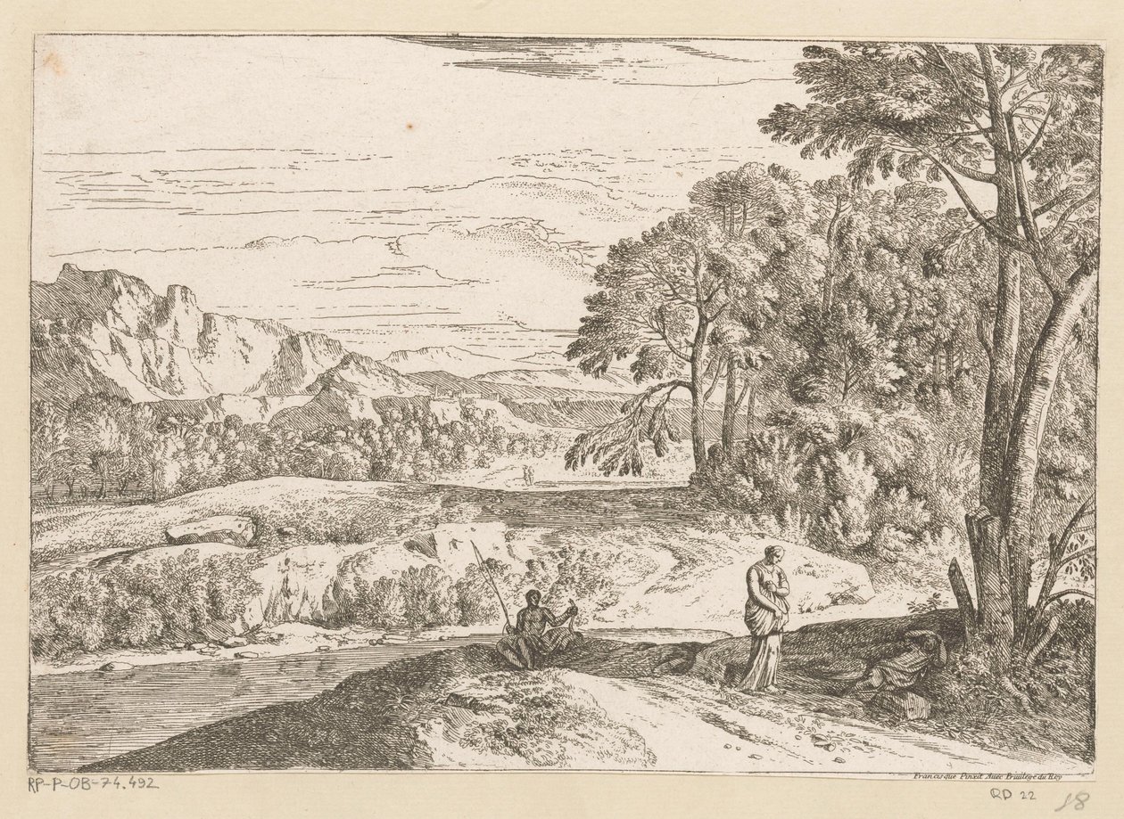 Árkádiai táj egy halászszal a patak mellett Suite de Paysages (sorozat címe) alkotó: Théodore