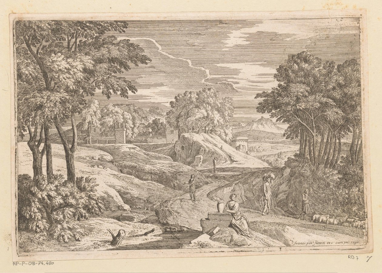 Árkádiai táj egy váza mellett ülő nővel és más figurákkal Suite de Paysages (sorozat címe) alkotó: Théodore