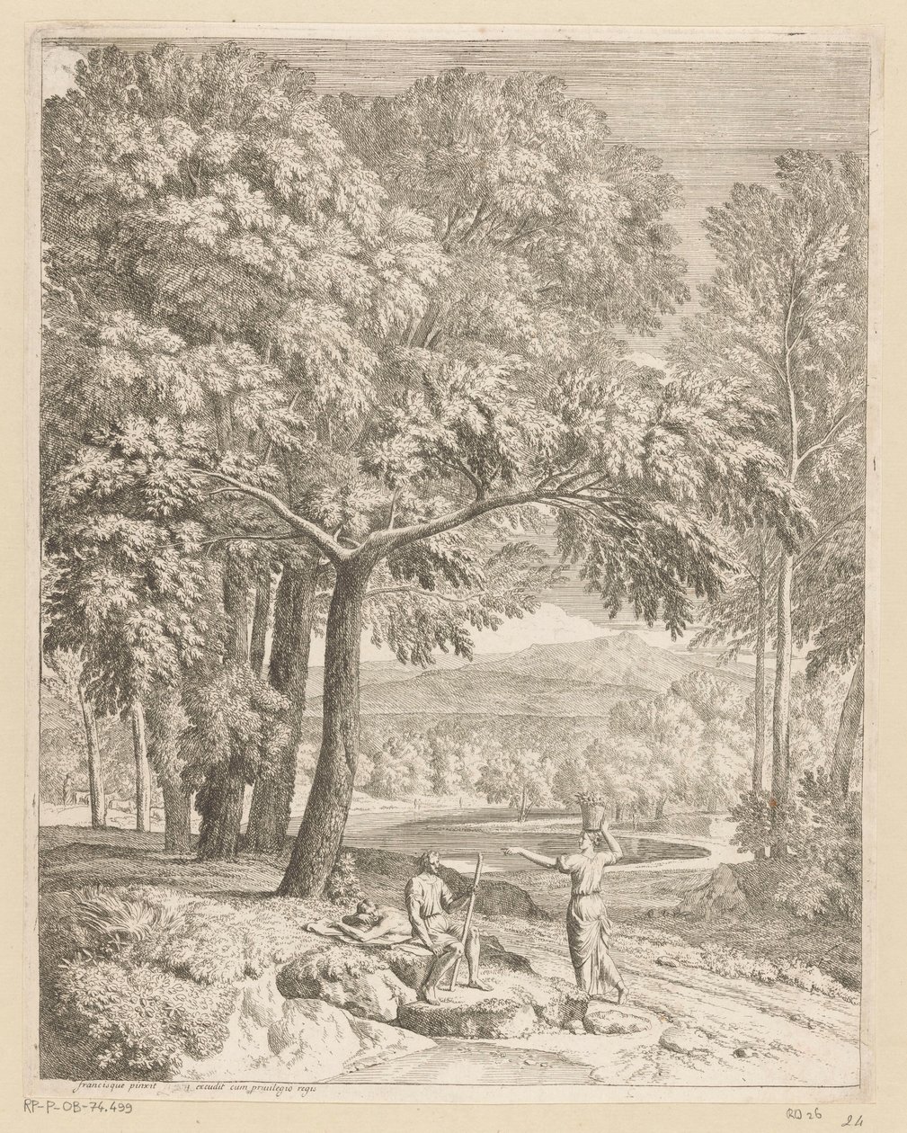 Árkádiai táj két férfival és egy kosarat hordozó nővel Suite de paysages (sorozat címe) alkotó: Théodore