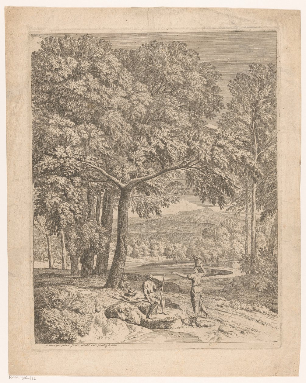 Árkádiai táj két férfival és egy kosarat hordozó nővel Suite de paysages (sorozat címe) alkotó: Théodore