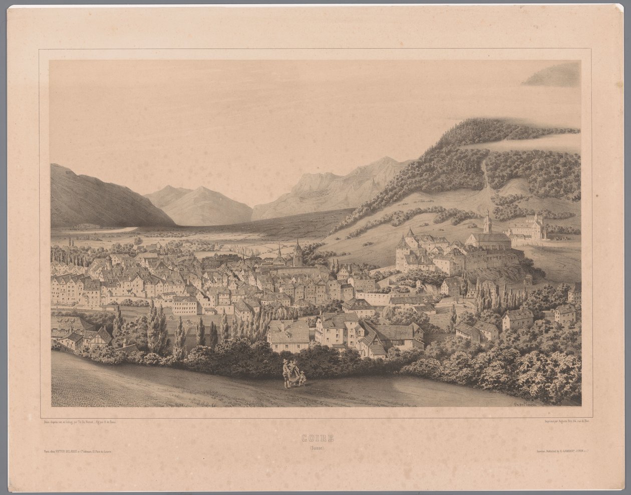Kilátás a Churra Graubündenben Coire (Suisse) (cím a tárgyon) alkotó: Théodore Achille Louis Dumoncel