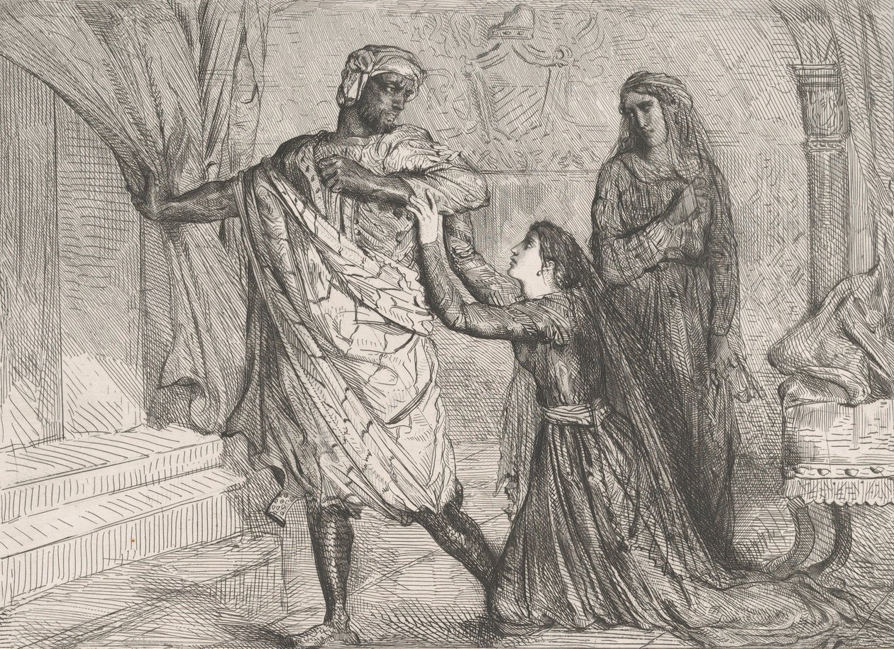 Távol!: 7. tábla az Othello Act 3, 4. jelenetből, 1844-ben metszett, 1900-ban újranyomva. alkotó: Théodore Chassériau