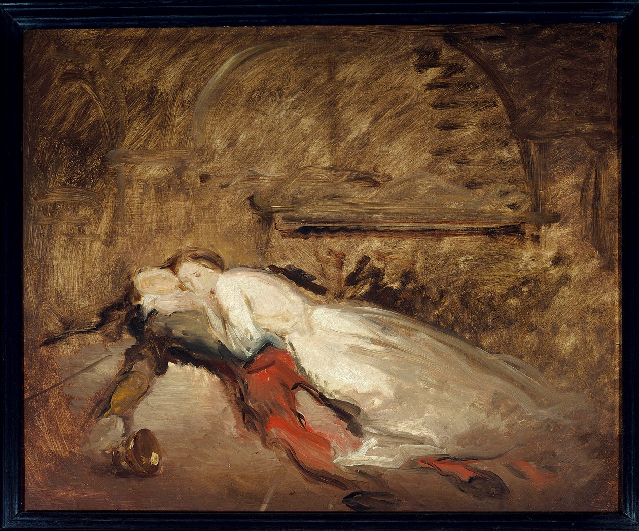 Les lovers Romeo et Juliet Illusztráció William Shakespeare (1564-1616) azonos című darabjáról, amely a szerelmesek halálát ábrázolja az V. felvonás 3. jelenetében. Esquisse de Theodore Chasseriau (1819-1856) Sun. 0,50 x 0,61 m Párizs. Louvre múzeum alkotó: Théodore Chassériau