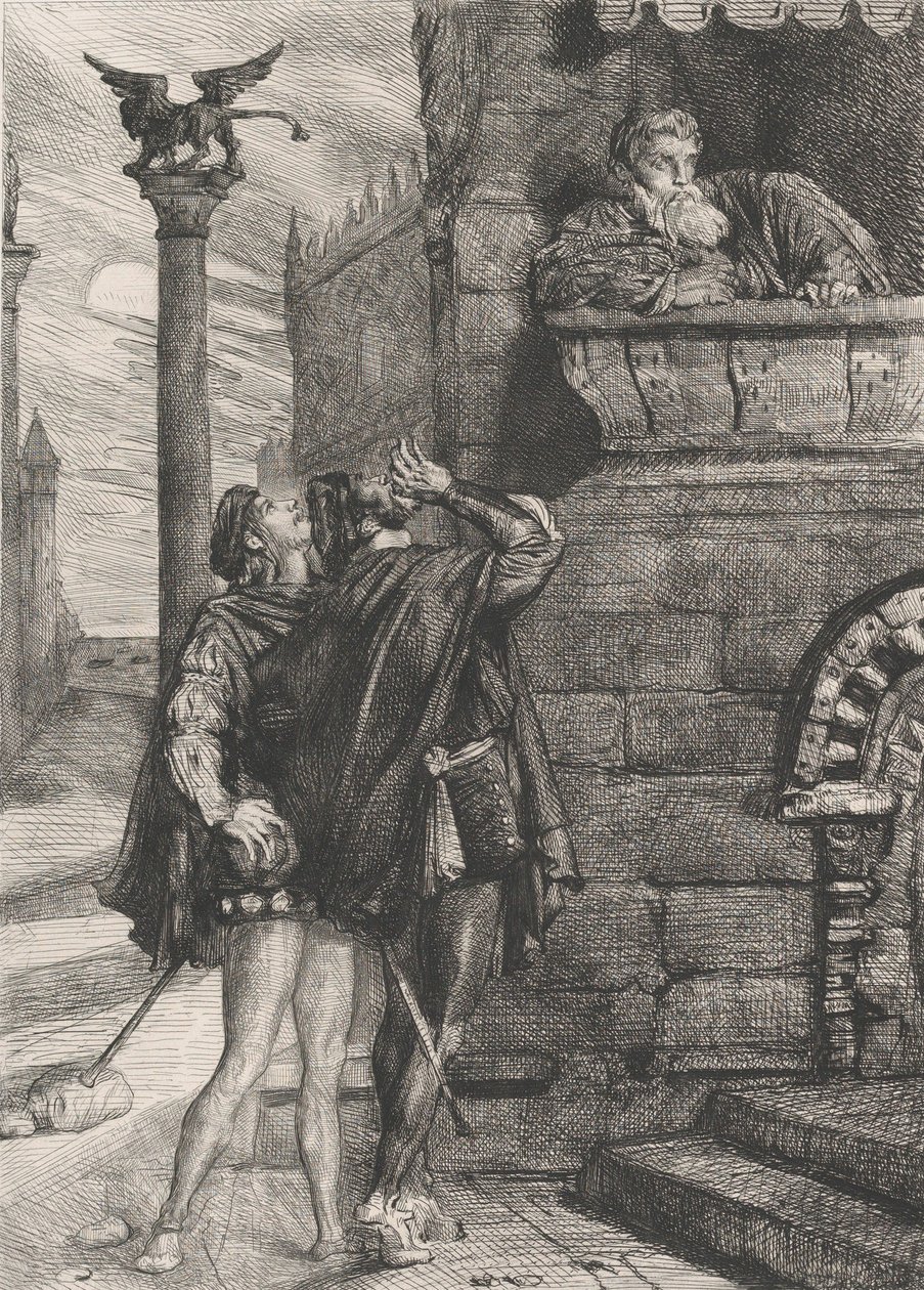 Ébredj! mi ho! Brabantio! tolvajok! tolvajok!: 1. tábla az 1844-es Othello Act 1 1. jelenetéből. alkotó: Théodore Chassériau