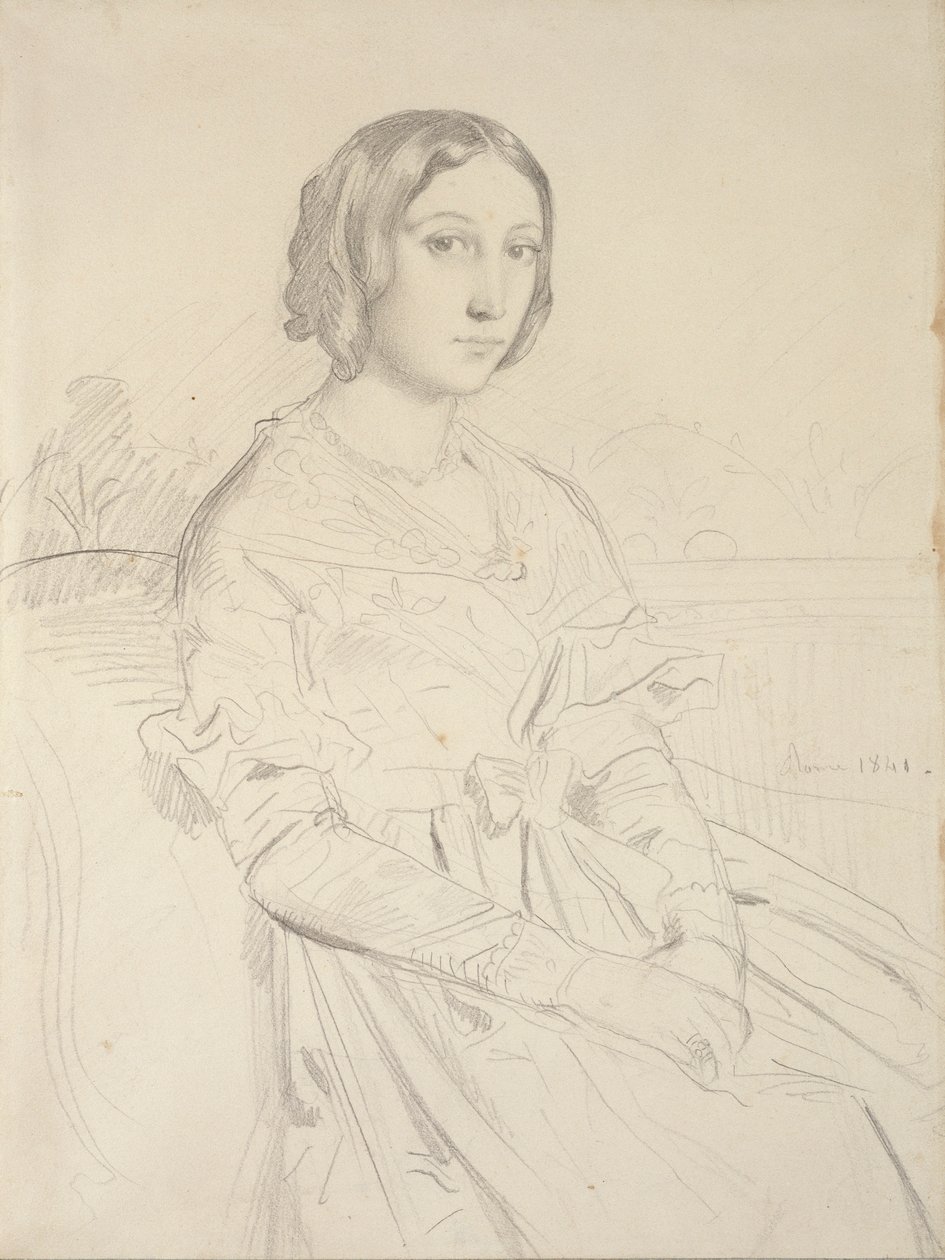 Háromnegyed balra ülő fiatal nő portréja, 1839-1856 alkotó: Théodore Chassériau