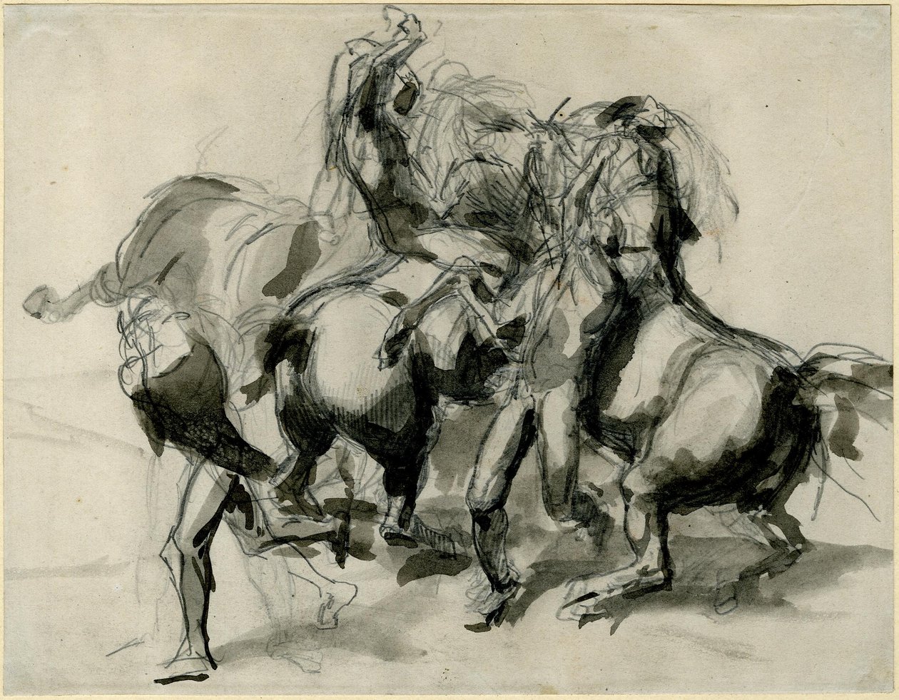Théodore Géricault-nak tulajdonítva - Vázlat egy lovakkal és emberekkel vívott harcról, 1913,0114.8 alkotó: Theodore Gericault