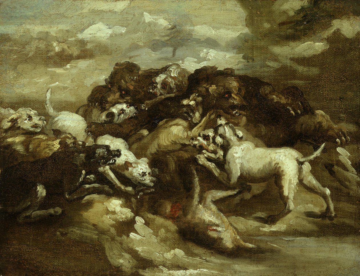 Német: Medvékkel harcoló kutyák alkotó: Theodore Gericault