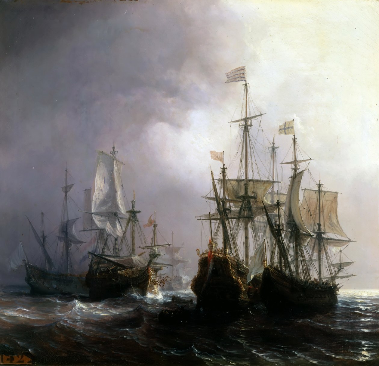 Három holland kereskedelmi hajó elfoglalása a francia Fidèle, Mutine és Jupiter hajók által 1711-ben alkotó: Jean Antoine Theodore Gudin