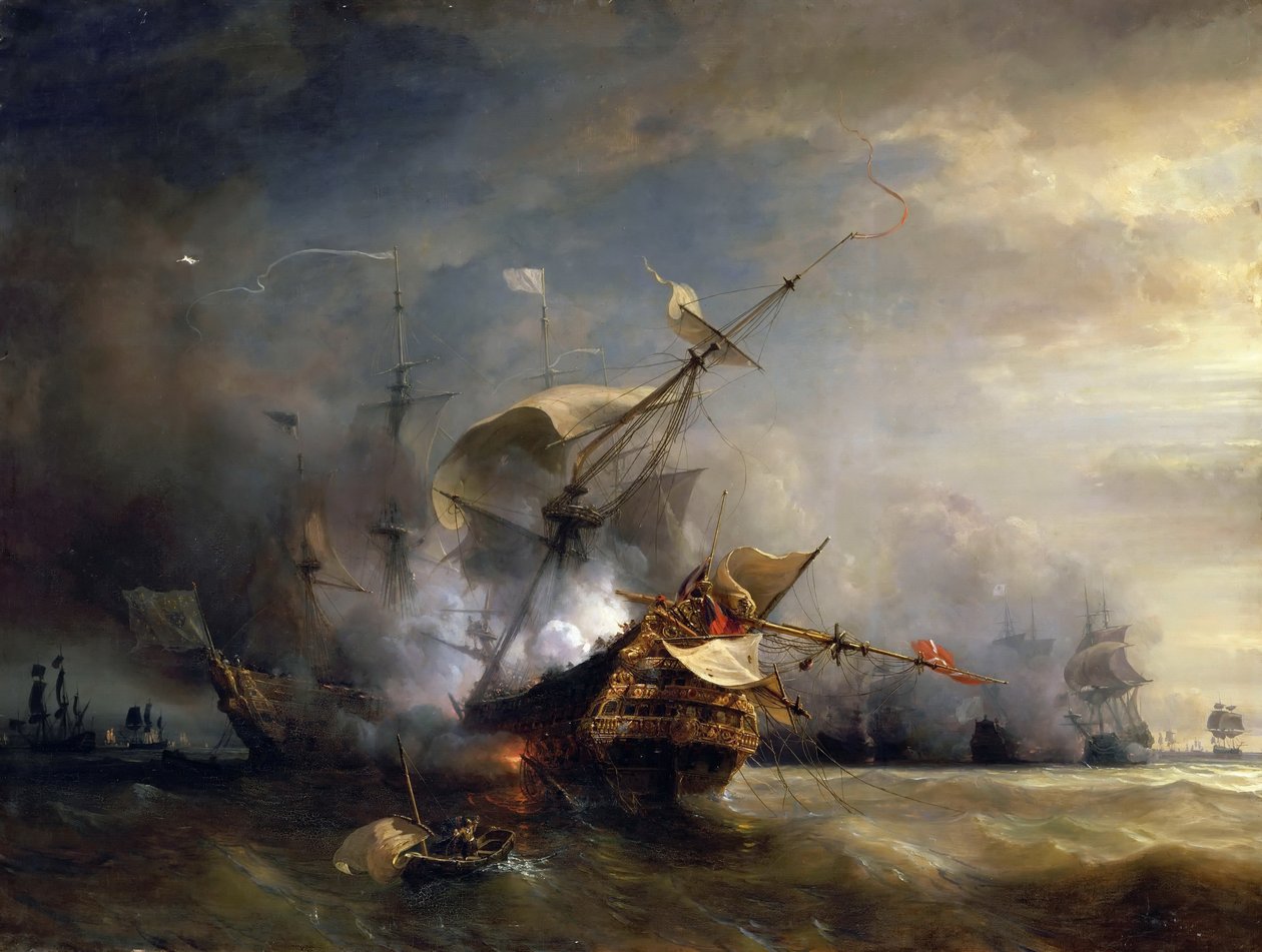 A tengeri csata a cornwalli Lizard Point közelében 1707. október 21-én alkotó: Jean Antoine Theodore Gudin
