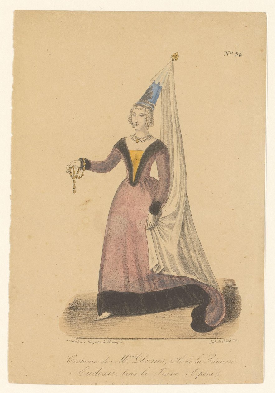 Julie Dorus-Gras Eudoxie szerepében a La Juive című operában Mrs. Dorus jelmeze, Eudoxie hercegnő szerepe a La Juive-ban (Opéra) (cím a tárgyon) Színészek, színésznők az Operazangers in hun rolban (sorozat címe) alkotó: Théodore Lejeune