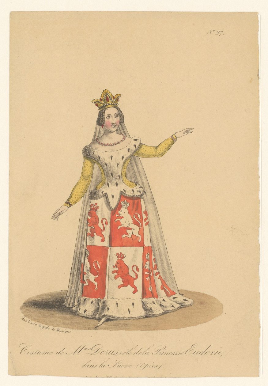 Julie Dorus-Gras Eudoxie szerepében a La Juive című operában Mrs. Dorus jelmeze, Eudoxie hercegnő szerepe a La Juive-ban (Opéra) (cím a tárgyon) Színészek, színésznők az Operazangers in hun rolban (sorozat címe) alkotó: Théodore Lejeune