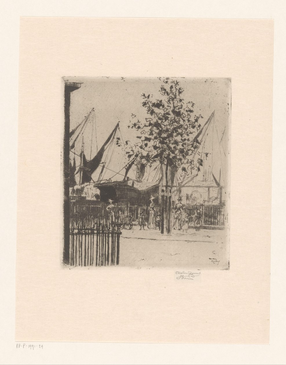 Utcakép egy kikötő figuráival A Luna Street sarka, a Chelsea Embankment alkotó: Théodore Roussel (signed by artist)