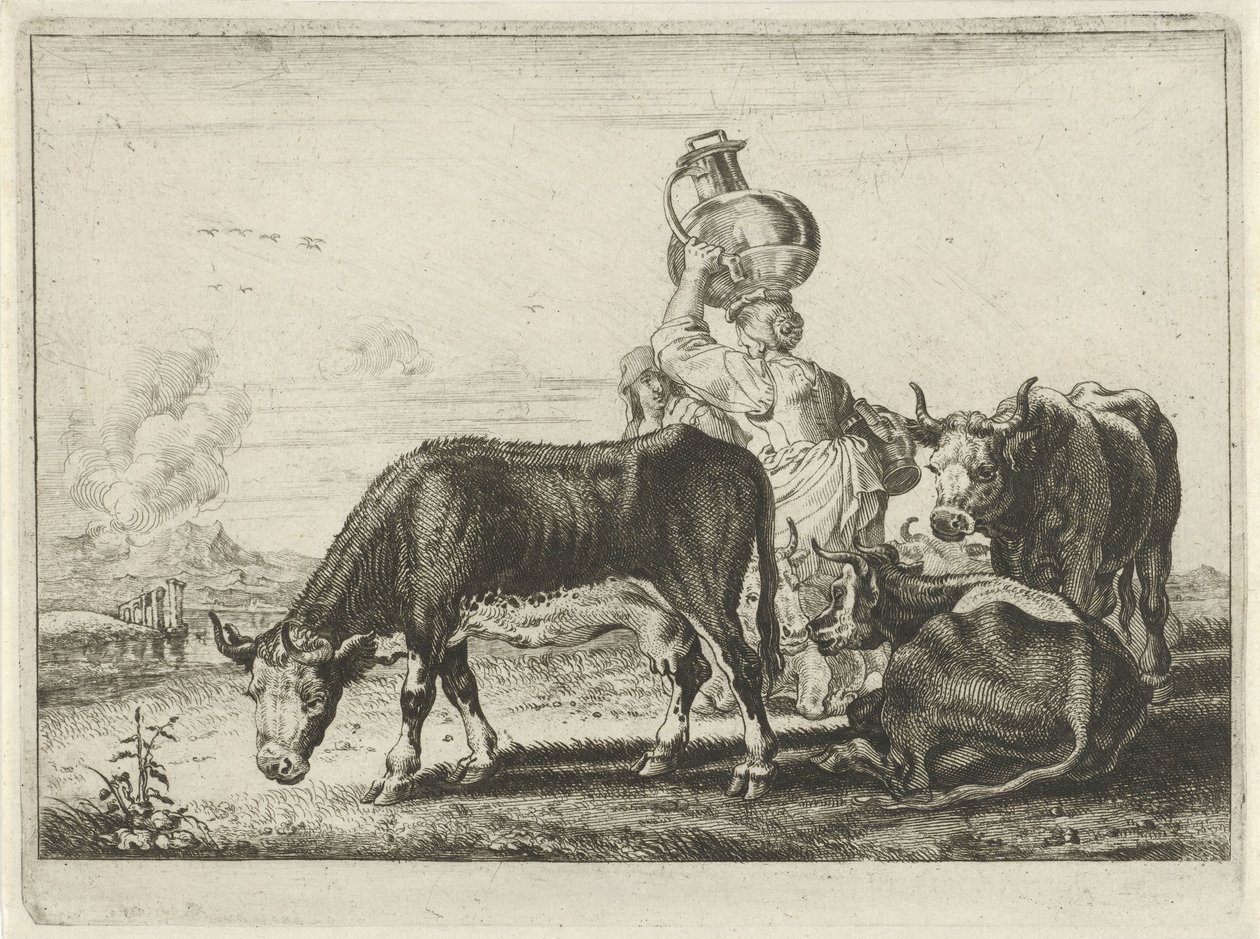 Tehenek és két fejőslány alkotó: Théodorus van Kessel