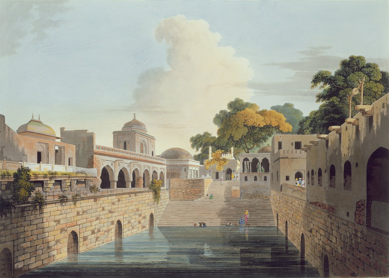Egy Baolee Delhi óvárosa közelében, XVIII. tábla az „Oriental Scenery” 4. részéből, kocsma. 1802 (akvatinta) alkotó: Thomas und William Daniell