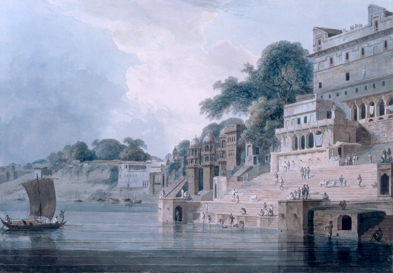 Dasasvamedha Ghat, Benares, Uttar Pradesh, 1788-89 körül (színes akvatinta) alkotó: Thomas und William Daniell