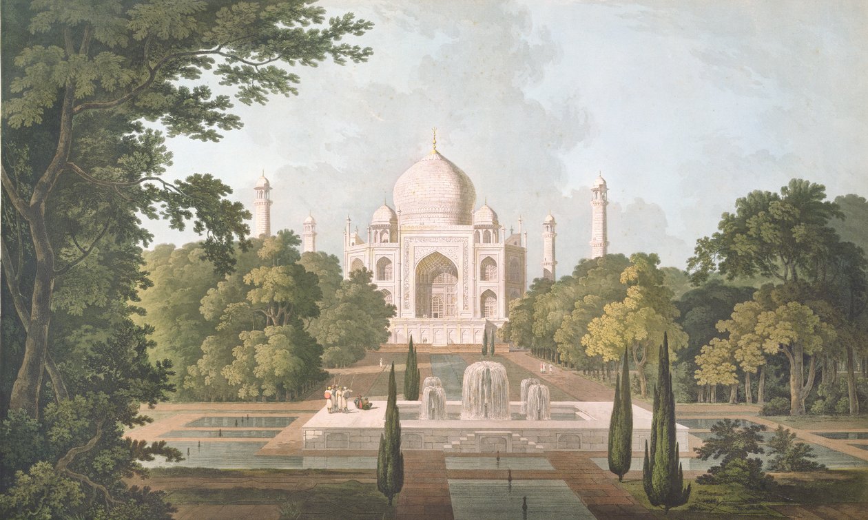 A Taj Mahal, Agra, a kertből, 1801-ben jelent meg alkotó: Thomas und William Daniell