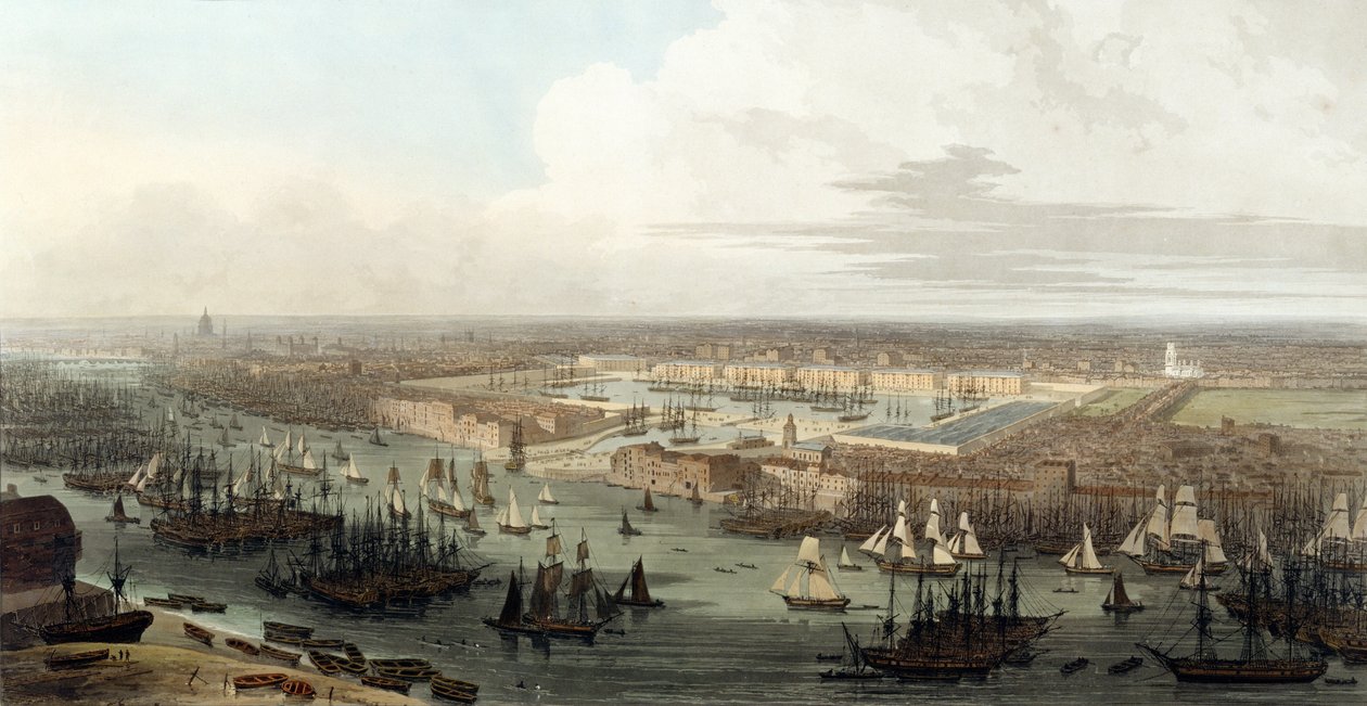 Wapping, emelt kilátás a dokkról, 1803 alkotó: Thomas und William Daniell