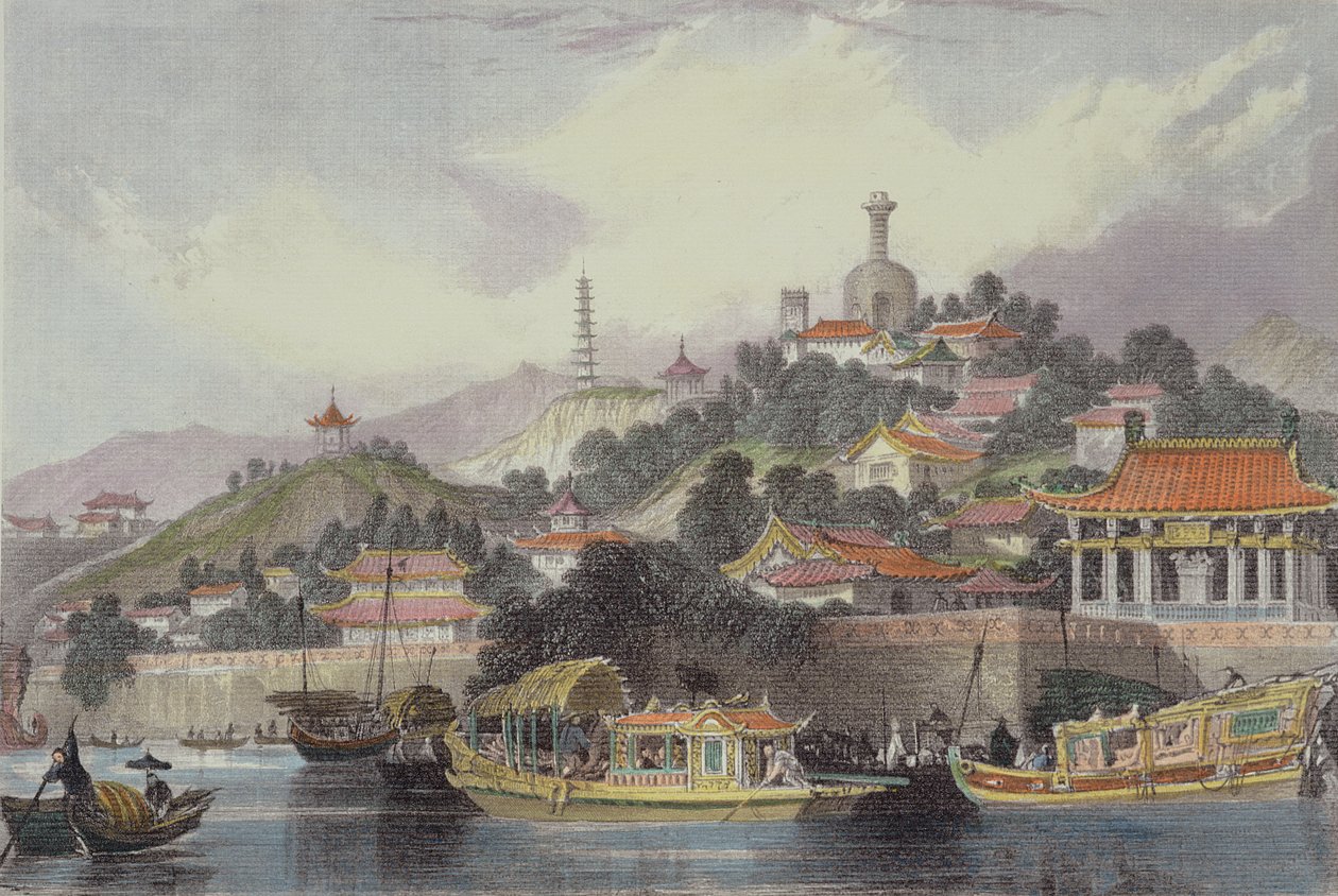 A császári palota kertje, Peking, George Newenham Wright (1790-1877 körül) "Kína egy sorozatban" című művéből 1843. alkotó: Thomas Allom
