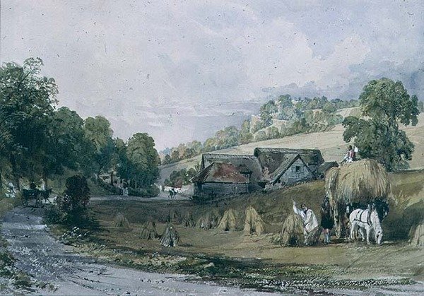 Szénakészítés Ashurstben, Surreyben alkotó: Thomas Allom