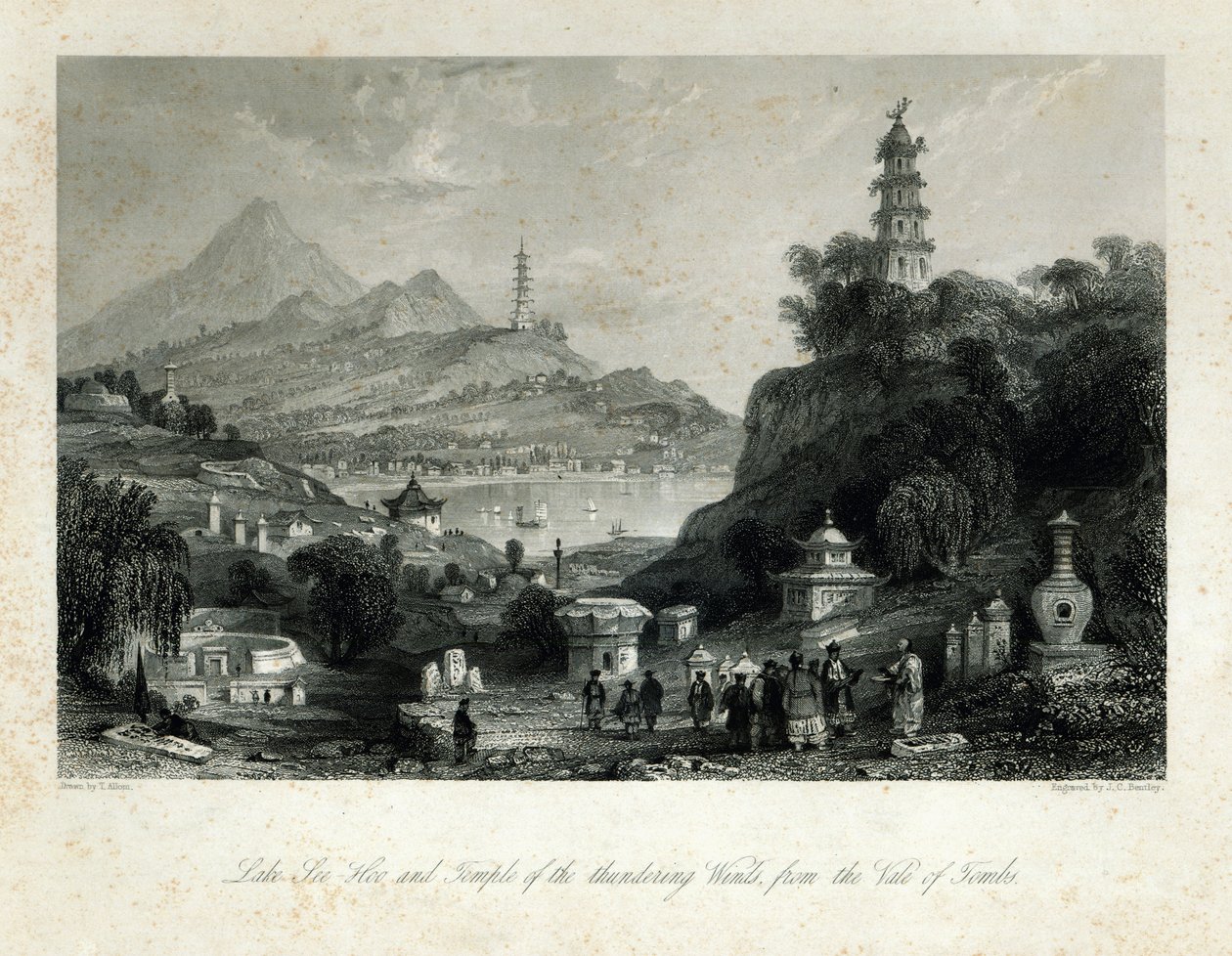 A See-Hoo-tó és a Mennydörgő Szelek temploma, a Sírok völgyéből, metszet: J.C. Bentley, 1843 (acélmetszet) alkotó: Thomas Allom