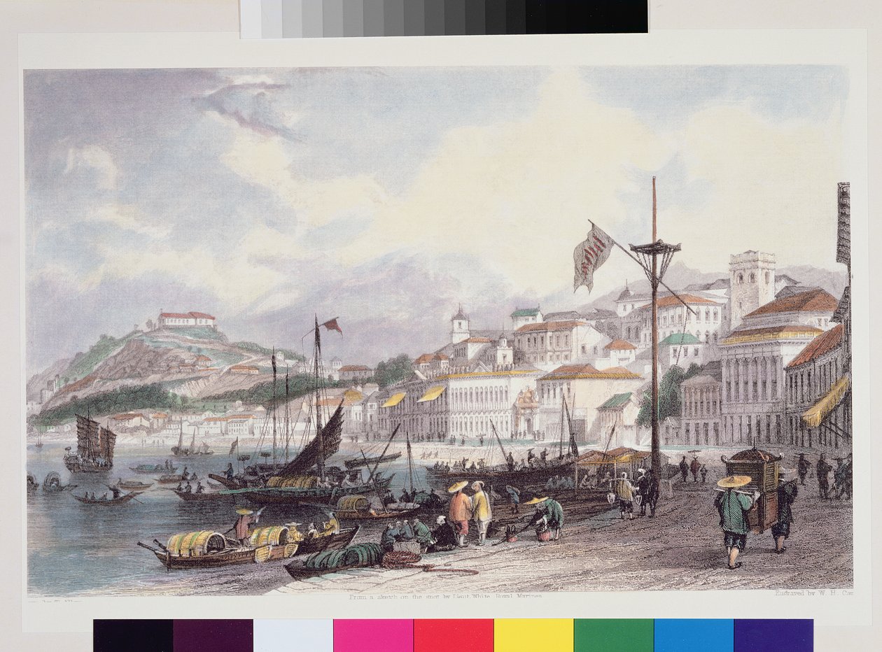 Praia Grande, Makaó, 1850 körül alkotó: Thomas Allom