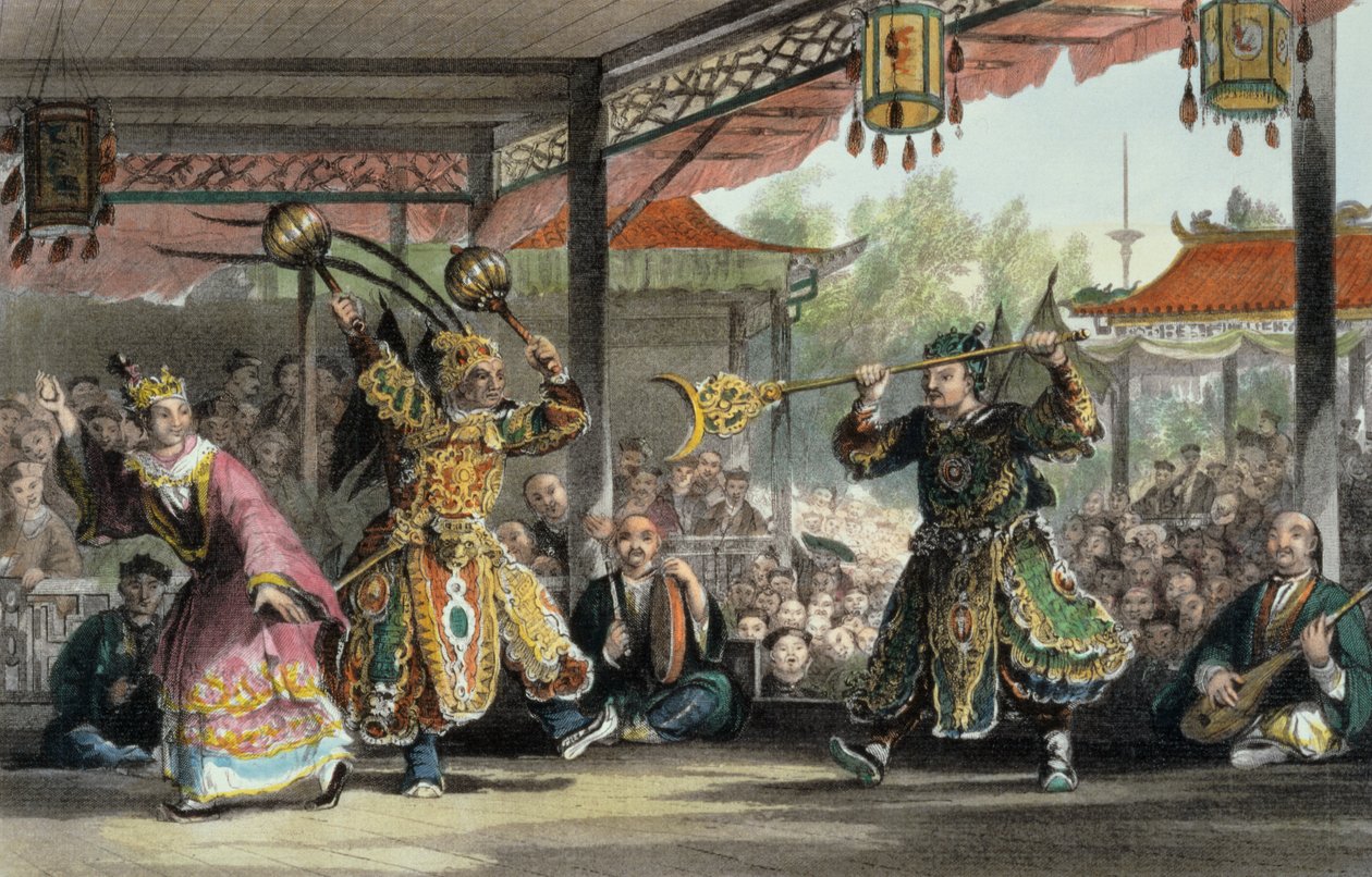 Jelenet a "Nap és a Hold" látványosságából, George Newenham Wright (1790-1877 körül) "China in a Series of Views" című sorozatából 1843 alkotó: Thomas Allom