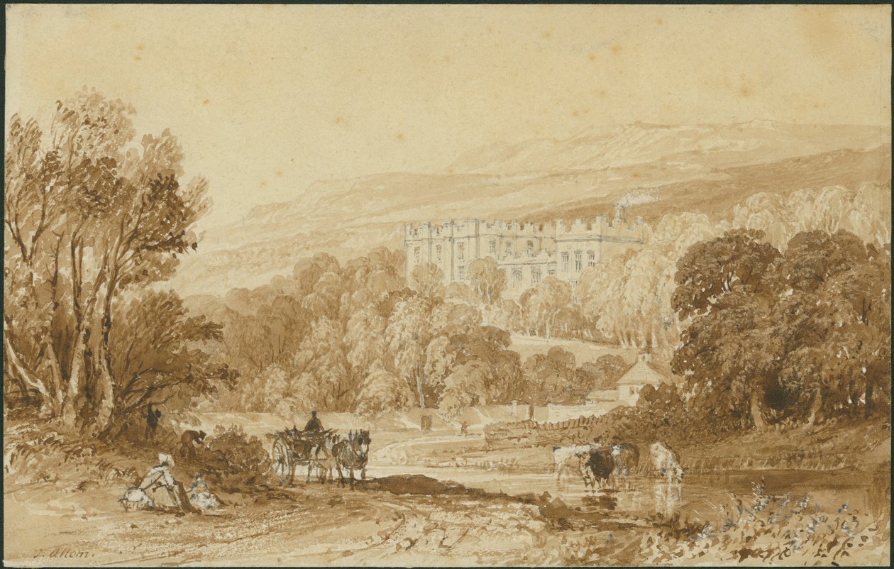 Stanhope kastély, Durham (ceruza és mosás szőtt papíron) alkotó: Thomas Allom