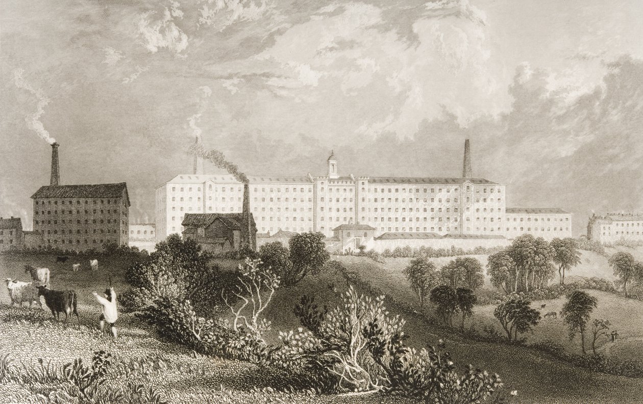 Swainson Birley und Co. gyár Preston közelében, Lancashire, metszett: James Tingle (fl.1830-60) 1833 körül alkotó: Thomas Allom
