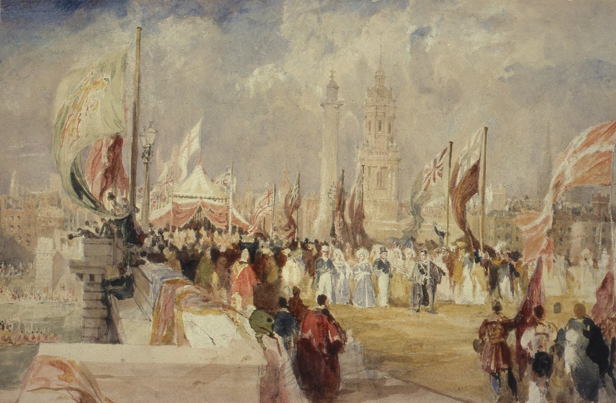 A London Bridge megnyitása IV. Vilmos király és Adelaide királyné által 1831. augusztus 1-jén alkotó: Thomas Allom