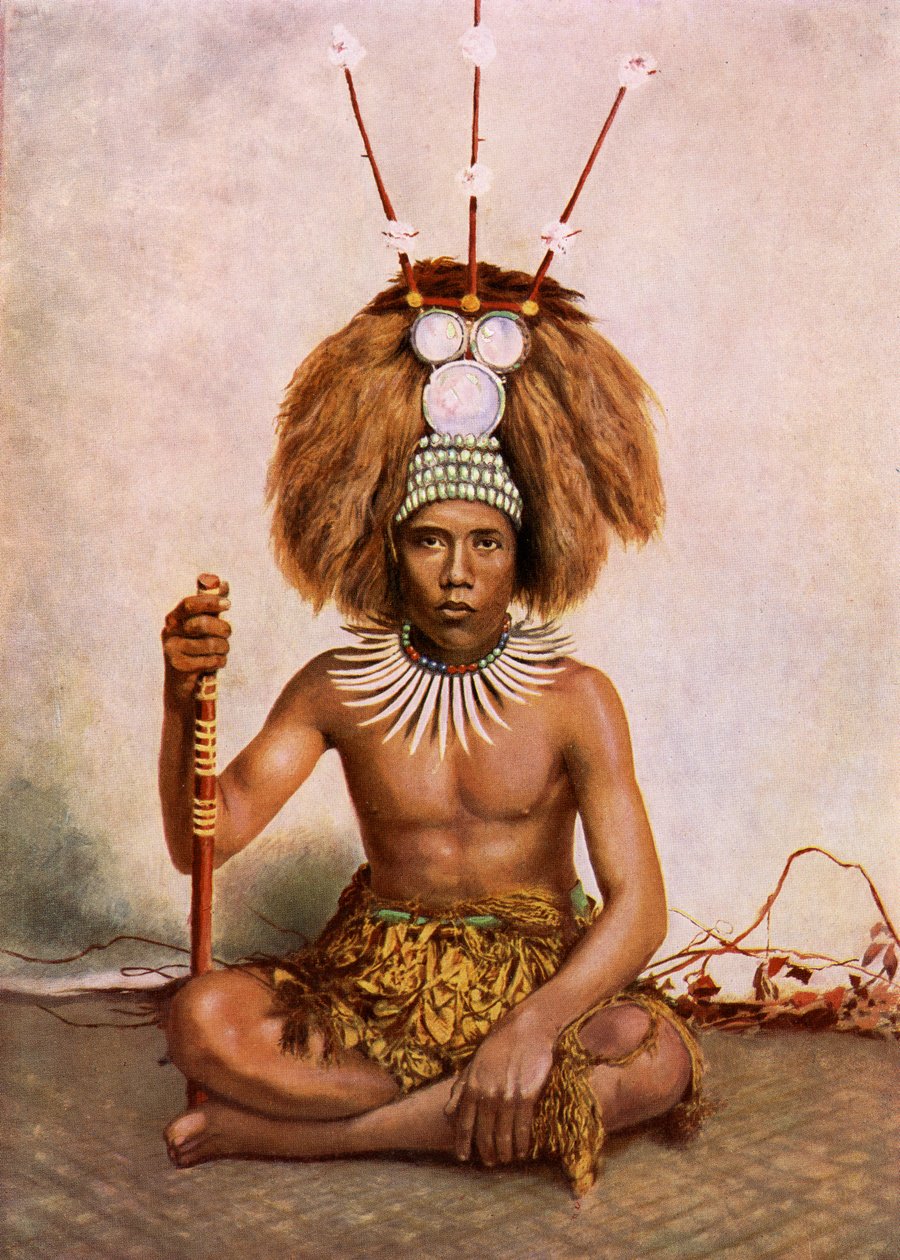 Manaia, egy szamoai főnök (Matai) fia, aki tuiga fejruhát visel, 1890-1910 alkotó: Thomas Andrew