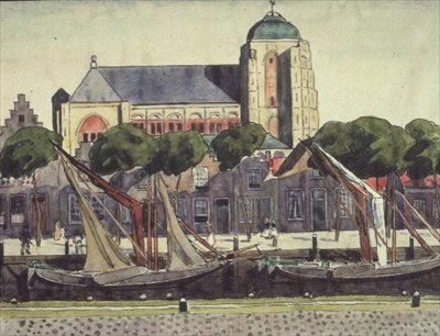 A templom és a kikötő Verre-ben alkotó: Thomas Austen Brown